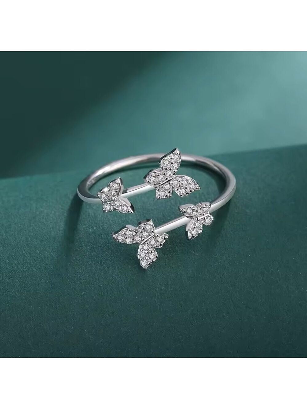 Four Butterflies adjustable open ring 925 Sterling Silver - Picture 3 of 7